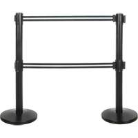 Barri&egrave;re pour le contr&ocirc;le des foules &agrave; courroie double, Acier, 35" h, Ruban Noir/Blanc, Longueur du ruban 7' - Produits de sécurité Zenith 