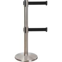 Dual Belt Crowd Control Barrier, Steel, 35" H, Black Tape, 7' Tape Length - Zenith Safety Products 