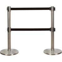 Dual Belt Crowd Control Barrier, Steel, 35" H, Black Tape, 7' Tape Length - Zenith Safety Products 