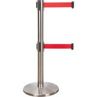 Barri&egrave;re pour le contr&ocirc;le des foules &agrave; courroie double, Acier, 35" h, Ruban Rouge, Longueur du ruban 7' - Produits de sécurité Zenith 
