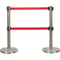 Barri&egrave;re pour le contr&ocirc;le des foules &agrave; courroie double, Acier, 35" h, Ruban Rouge, Longueur du ruban 7' - Produits de sécurité Zenith 