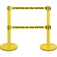 Dual Belt Crowd Control Barrier, Steel, 35" H, Yellow Tape, 7' Tape Length - Zenith Safety Products 