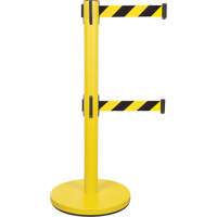 Dual Belt Crowd Control Barrier, Steel, 35" H, Black/Yellow Tape, 7' Tape Length - Zenith Safety Products 