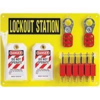 Lockout Board with Keyed Different Nylon Safety Lockout Padlocks, Plastic Padlocks, 6 Padlock Capacity, Padlocks Included - Brady 153679