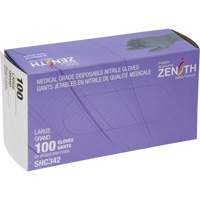 Gants jetables de calibre m&eacute;dical, Grand, Nitrile, 6 mils, Sans poudre, Noir, Classe 2 - Produits de sécurité Zenith 