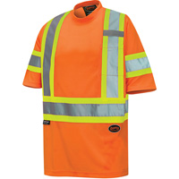 6970 Bird's-Eye Safety T-Shirt, Polyester, X-Small, High Visibility Orange - Pioneer V1052750-XS