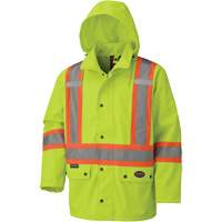 5585A Veste de s&eacute;curit&eacute; imperm&eacute;able avec capuchon amovible 450D, Polyester, Jaune lime haute visibilit&eacute;, T-petit - Pioneer V1110660-XS