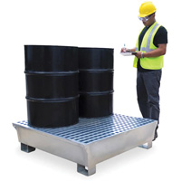 Ultra-Spill Pallet en acier, 4 barils, Capacit&eacute; de d&eacute;versement 68 gal. US, 49,1" x 47,1" x 10,9" - Ultratech 1182