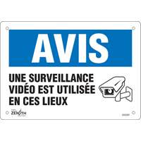 Enseigne  Surveillance vid&eacute;o , 7" x 10", Plastique, Français avec pictogramme - Produits de sécurité Zenith 