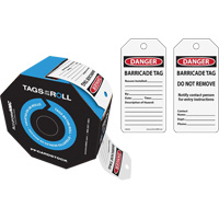 Danger Barricade Tags, Cardstock, 3" W x 6-1/4" H, English - Accuform NMC TAR128.