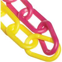Chaîne de s&eacute;curit&eacute; en plastique, Magenta/Jaune, Maillon de 2", 100' de long - Mr. Chain 50030-100