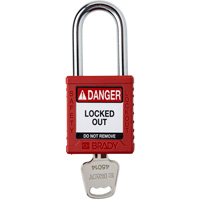 Cadenas de verrouillage Velocity, Rouge, Cl&eacute;s diff&eacute;rentes, Nylon, Largeur de 1-1/2" - Brady 153452