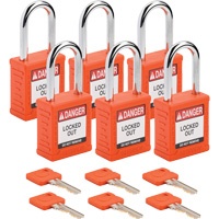 Cadenas de verrouillage Velocity, Orange, Cl&eacute;s diff&eacute;rentes, Nylon, Largeur de 1-1/2" - Brady 153460