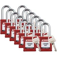 Cadenas de verrouillage Velocity, Rouge, Cl&eacute;s diff&eacute;rentes, Nylon, Largeur de 1-1/2" - Brady 153467