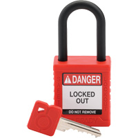 Cadenas de verrouillage de s&eacute;curit&eacute; Velocity, Rouge, Cl&eacute;s diff&eacute;rentes, Nylon, Largeur de 1-1/2" - Brady SDPL-RED-38PL-KD