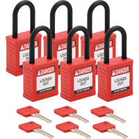 Cadenas de verrouillage Velocity, Rouge, Cl&eacute;s identiques, Nylon, Largeur de 1-1/2" - Brady 153565