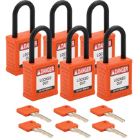 Cadenas de verrouillage Velocity, Orange, Cl&eacute;s diff&eacute;rentes, Nylon, Largeur de 1-1/2" - Brady 153563