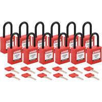 Cadenas de verrouillage Velocity, Rouge, Cl&eacute;s diff&eacute;rentes, Nylon, Largeur de 1-1/2" - Brady 153570