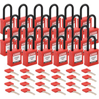 Cadenas de verrouillage Velocity, Rouge, Cl&eacute;s diff&eacute;rentes, Nylon, Largeur de 1-1/2" - Brady 153572
