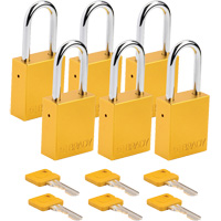 Velocity Lockout Padlocks, Yellow, Keyed Alike, Aluminum, 1-1/2" Width - Brady 153748