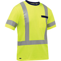 Chemise &agrave; manches courtes et X au dos Bisley, Poly-coton, 5T-Grand, Jaune lime haute visibilit&eacute; - PIP Global Safety PC313M1118X-LY/5XL