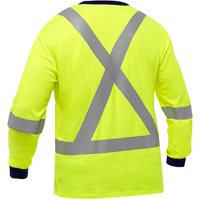 Chemise &agrave; manches longues et X au dos Bisley, Poly-coton, 3T-Grand, Jaune lime haute visibilit&eacute; - PIP Global Safety PC313M6118X-LY/3XL