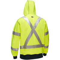 Coton ouat&eacute; doubl&eacute; de sherpa avec capuchon &agrave; fermeture &eacute;clair compl&egrave;te et X au dos Bisley, Grand, Jaune lime haute visibilit&eacute; - PIP Global Safety PC323M6988X-LY/L