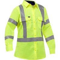 Bisley&reg; X-Back Women's Long Sleeve Work Shirt with X-Airflow, Poly-Cotton, Small, High Visibility Lime-Yellow - PIP Global Safety PC313W6490X-LY/S