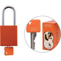 Cadenas de verrouillage de s&eacute;curit&eacute; Velocity Plus, Orange, Cl&eacute;s identiques, Aluminium, Largeur de 1-1/2" - Brady 176150