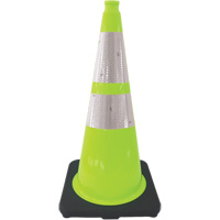 C&ocirc;ne de signalisation de premi&egrave;re qualit&eacute;, 28", Vert lime, Bande(s) r&eacute;fl&eacute;chissante(s) 4" & 6" - Produits de sécurité Zenith 