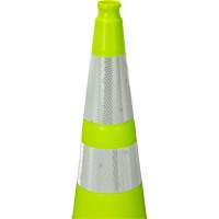 C&ocirc;ne de signalisation de premi&egrave;re qualit&eacute;, 36", Vert lime, Bande(s) r&eacute;fl&eacute;chissante(s) 4" & 6" - Produits de sécurité Zenith 