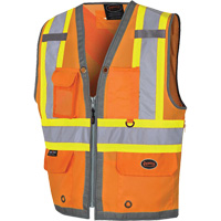 Veste de s&eacute;curit&eacute; pour arpenteur Pioneer avec fermeture &agrave; glissi&egrave;re et dos en maille, Orange haute visibilit&eacute;, Petit, Polyester - Pioneer V1010250-S