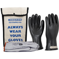 Class 00 Rubber Electrical Glove Kit, 10, 11" L, 20 cal/cm², NFPA 70E - Oberon GLVKT-BRC001110