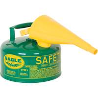 Bidon de s&eacute;curit&eacute; pour les combustibles avec entonnoir, Type I, Acier galvanis&eacute;, 1 gal. US, Vert, Homologu&eacute; FM/List&eacute; UL/ULC - Eagle Mfg. UI10FSG
