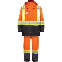 Ensemble de pluie haute visibilit&eacute; en tissu 150 deniers, Polyester, Grand, Orange haute visibilit&eacute; - Barry & Boulerice 116586ORL