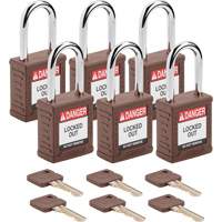 Velocity Safety Lockout Padlocks, Brown, Keyed Different, Nylon, 1-1/2" Width - Brady SDPL-BRN-38ST-KD6