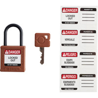 Velocity Compact Safety Lockout Padlock, Brown, Keyed Different, Nylon, 1-1/4" Width - Brady CPPL-BRN-25PL-KD