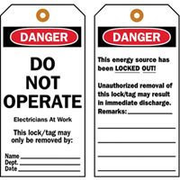 Lockout Tags, Plastic, 3" W x 5-1/2" H, English - Brady 65504