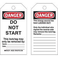 Lockout Tags, Plastic, 3" W x 5-1/2" H, English - Brady 65523