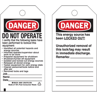 Lockout Tags, Plastic, 3" W x 5-3/4" H, English - Brady 66061