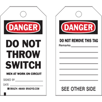 &eacute;tiquettes de s&eacute;curit&eacute;, Plastique, 4" la x 7" h, Anglais - Brady 86583