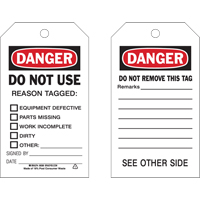 Safety Tags, Plastic, 4" W x 7" H, English - Brady 86588