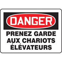 Enseigne  Prenez garde aux chariots &eacute;l&eacute;vateurs , 10" x 14", Vinyle, Français - Accuform NMC FRMVHR124VS