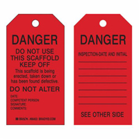 Scaffold Safety Tags, Paper, 3" W x 5-3/4" H, English - Brady 86683