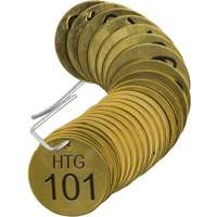&eacute;tiquettes num&eacute;rot&eacute;es pour vannes HTG, # 101-125, Laiton, 1,5" dia. - Brady 23464