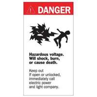 Enseigne Danger Hazardous Voltage, 8" x 4-1/2", Acrylique, Anglais avec pictogramme - Brady 46347
