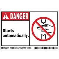 Enseigne Danger Starts Automatically, 3-1/2" x 5", Polyester, Anglais avec pictogramme - Brady 86863