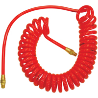 Flexcoil Self-Storing Polyurethane Air Hoses With Fittings, Air, 3/8" ID x 15' L, Polyurethane, 140 PSI at 23 °C - Topring 17.714