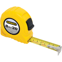 Ruban &agrave; mesurer r&eacute;sistant aux impacts, 1" x 26', Marques de goujon 16th Milimeters - Stanley Tools 30-456