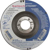 Meule rapide Saitech Attacker, 4-1/2" x 1/4", Arbre 7/8", Oxyde d'aluminium/C&eacute;ramique, Type 27 - United Abrasives Inc. 20046